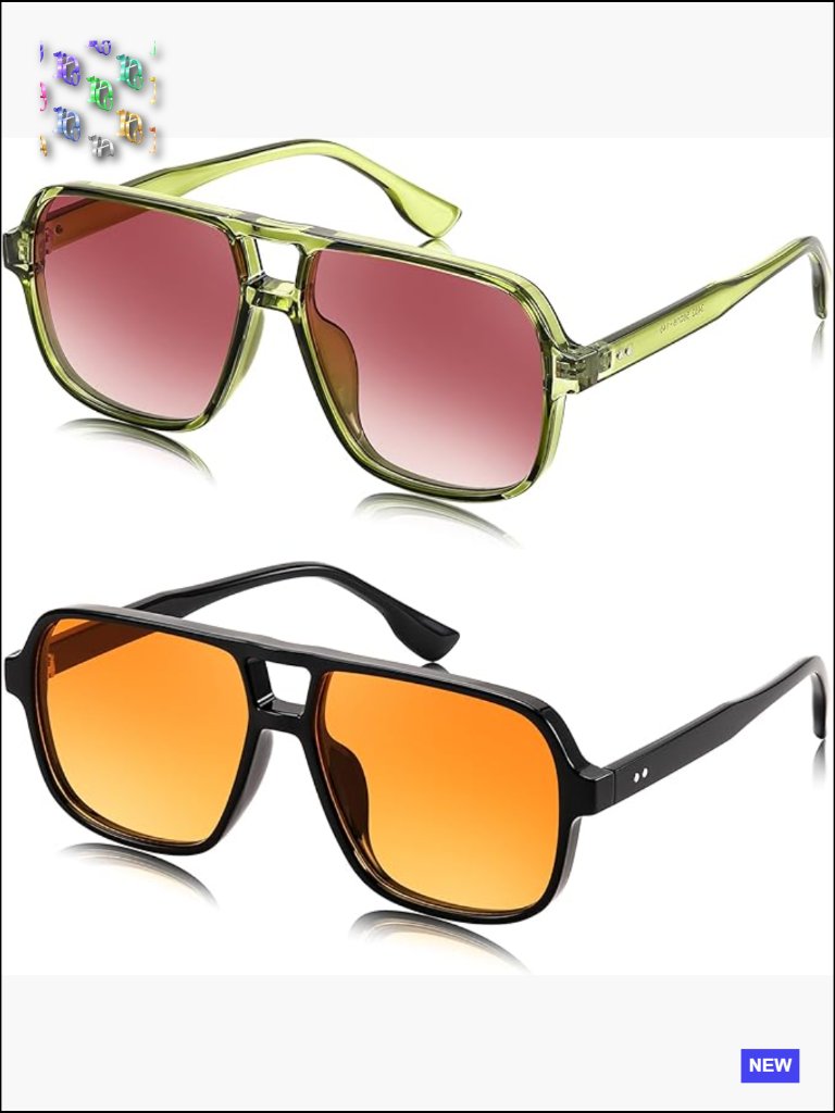 Square Aviator Sunglasses Retro 70s Vintage Plastic Frame Uv Protection